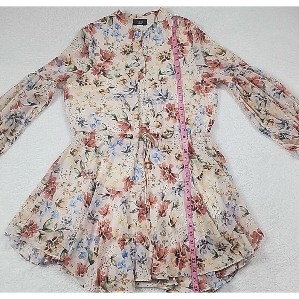 ✨Vici Vienne Floral Adjustable Balloon Sleeve Mini Sz Large Dress✨ - Picture 12 of 15